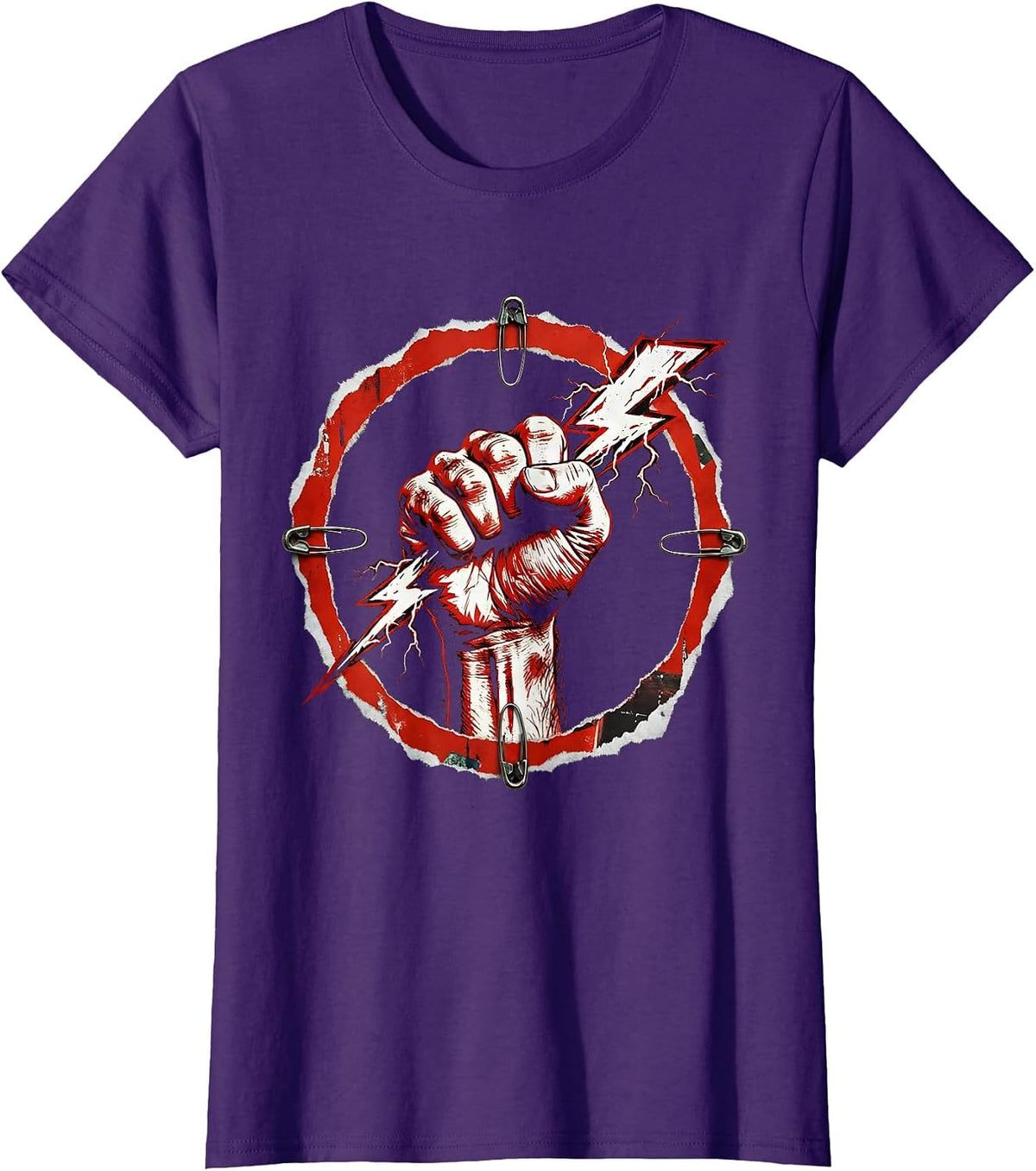 Women's Rock Band Raised Fist Lightning Bolt Graphic T-Shirt - Purple