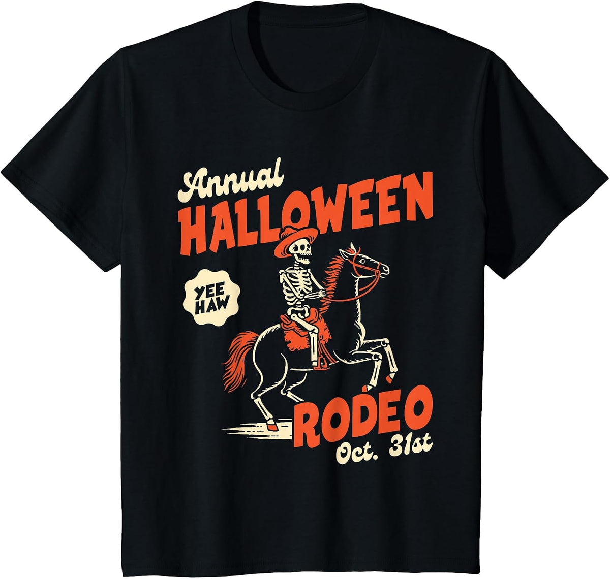 Halloween Rodeo Horse Western Cowboy Fall Autumn Skeleton T-Shirt - Black