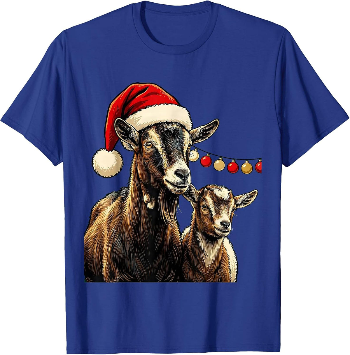 Goat Santa Hat Farm Animal Christmas Lights Novelty T-Shirt - Royal Blue