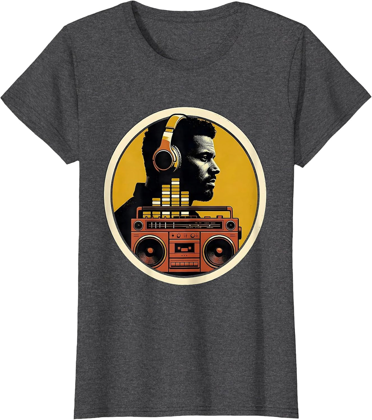 Women's Proud Profile Boombox Retro 90s Hip Hop Fan T-Shirt - Dark Heather Grey