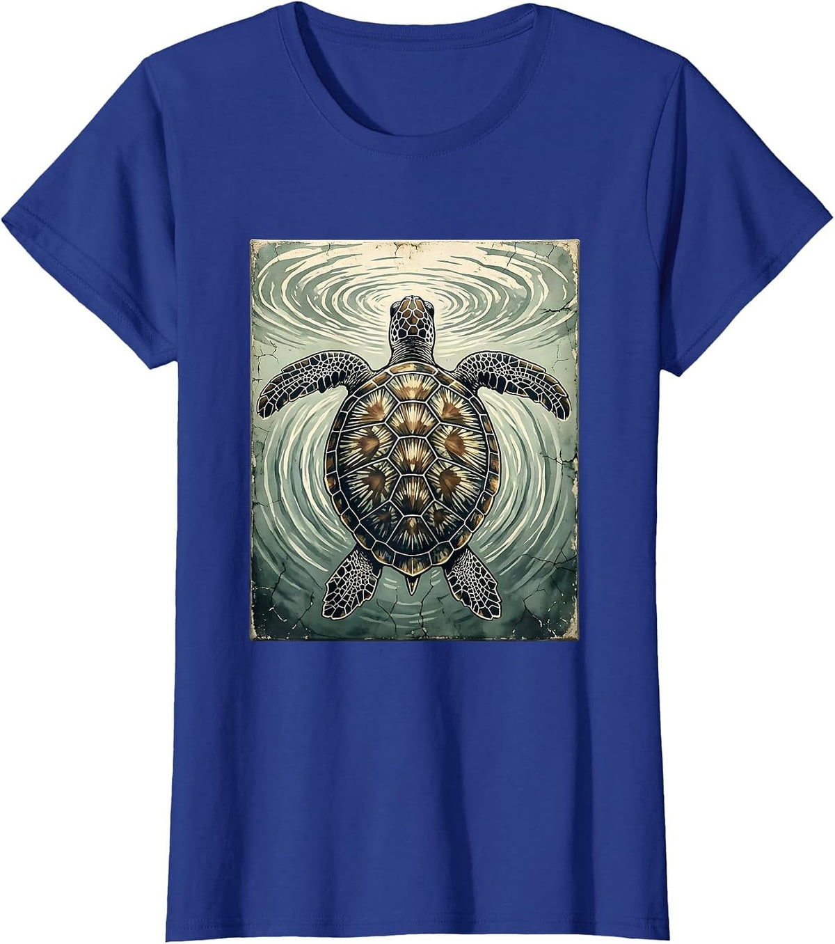 Women's Turtle Swimming Toward Ocean Surface Light T-Shirt - Royal Blue