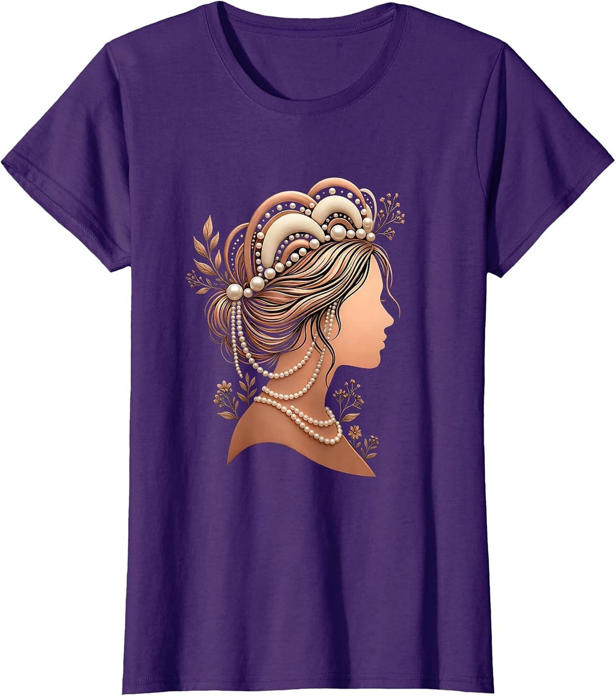 Women's Glam Crown and Pearls Mimi Graphic Tee T-Shirt - Purple