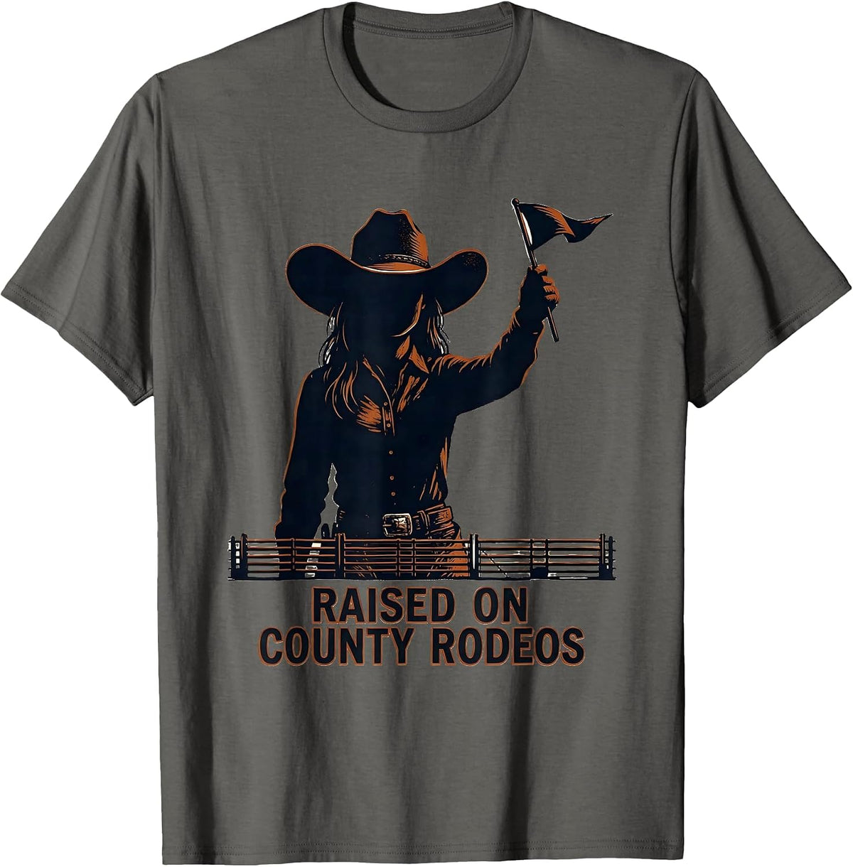 Raised On County Rodeos Western Cowgirl Heritage Pride T-Shirt - Asphalt Grey
