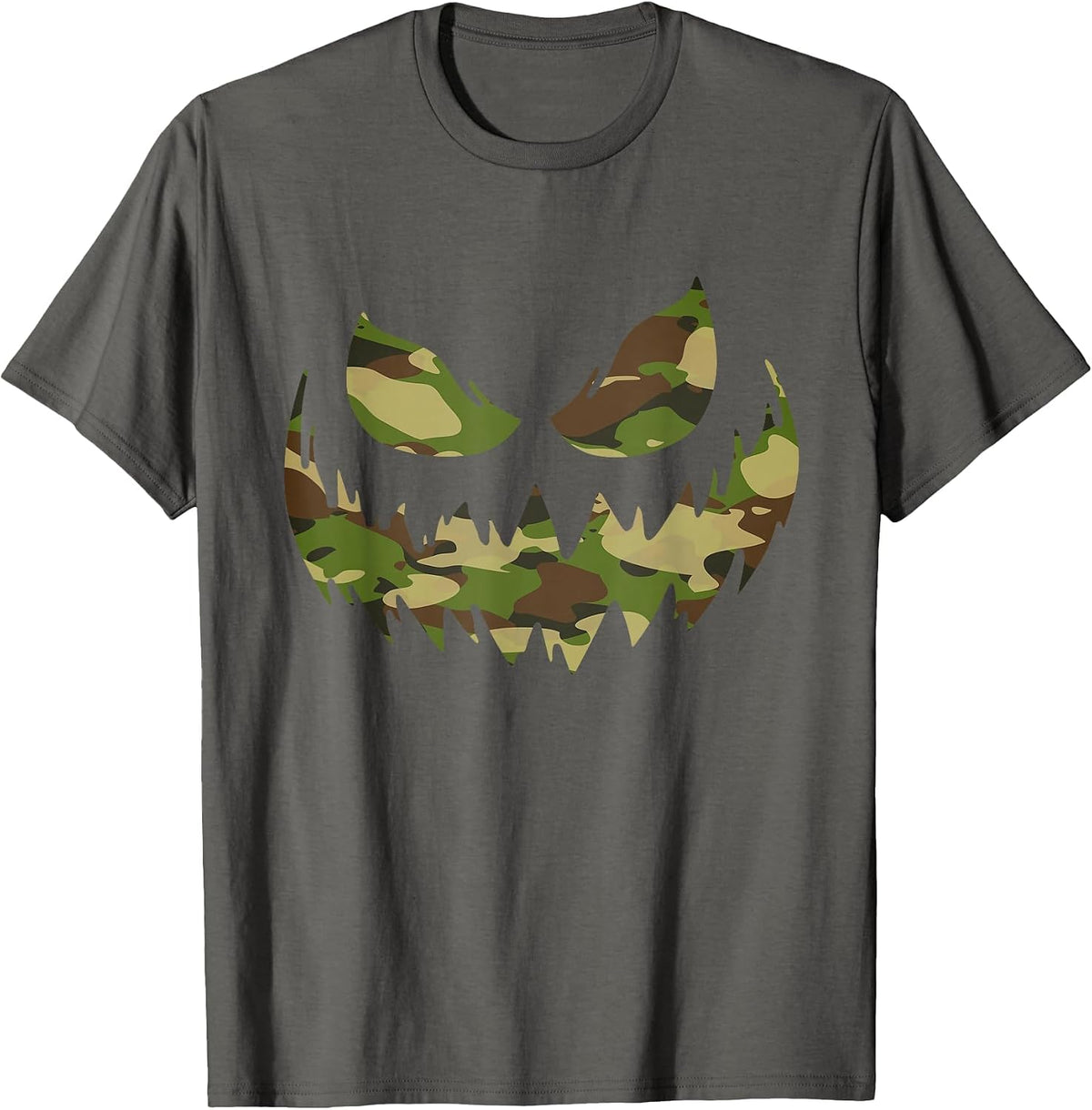 Spooky Jack O Lantern face in Camouflage camo Halloween T-Shirt - Asphalt Grey