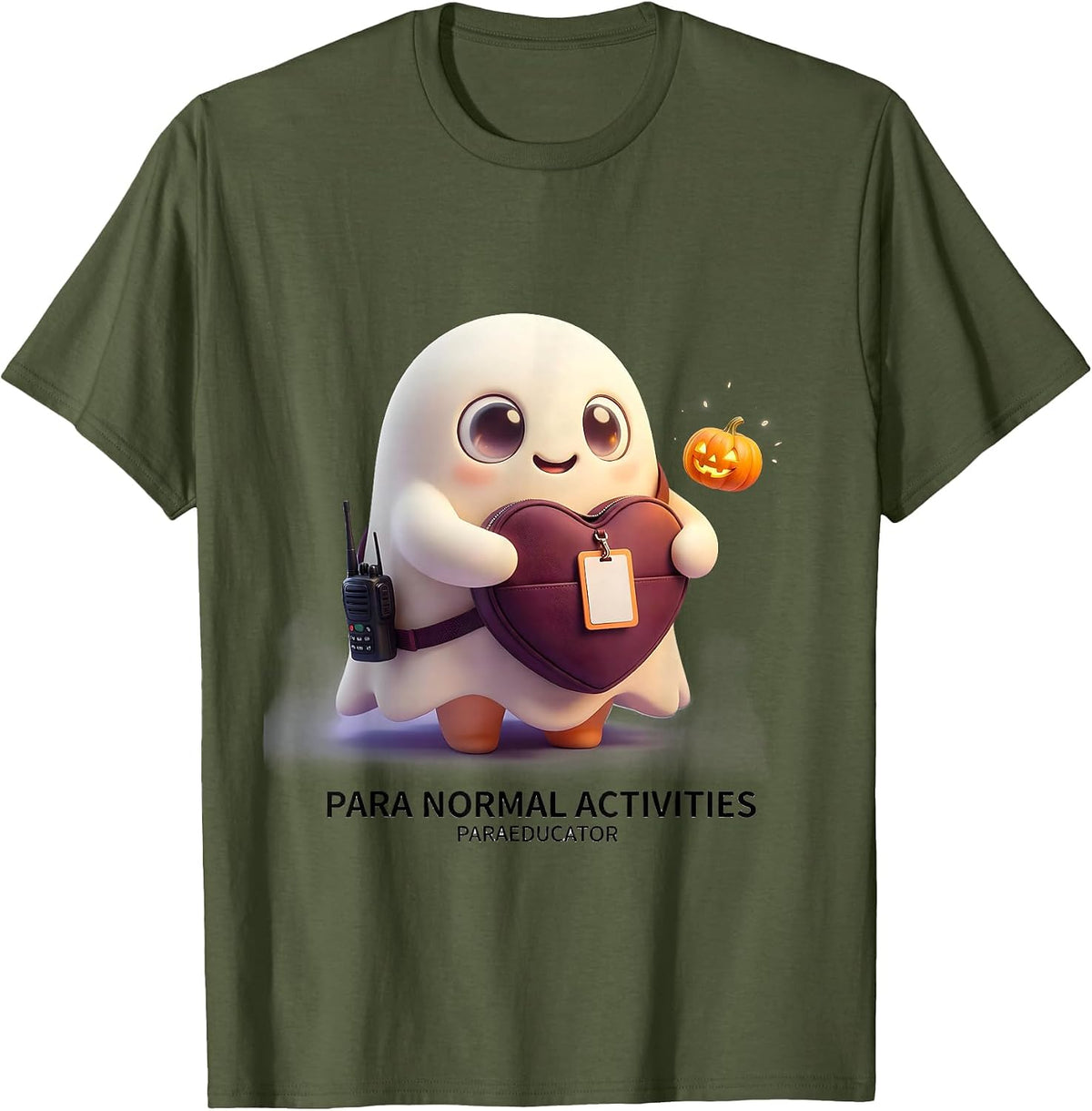 Men's Para Normal Activities Paraeducator Cute Ghost Halloween T-Shirt - Olive Green