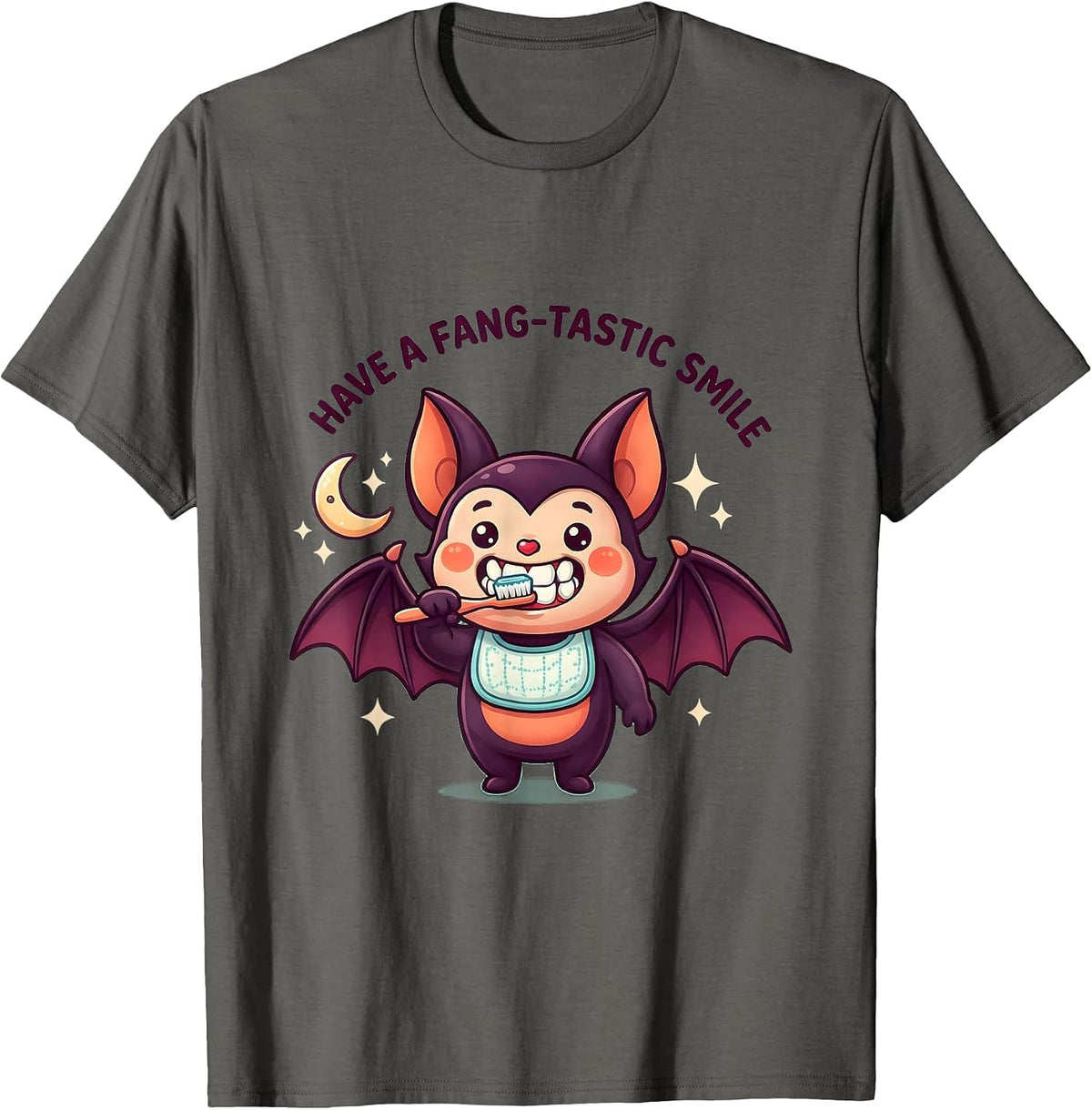Men's Have A Fang-tastic Smile Cute Kawaii Halloween Dentist T-Shirt - Asphalt Grey
