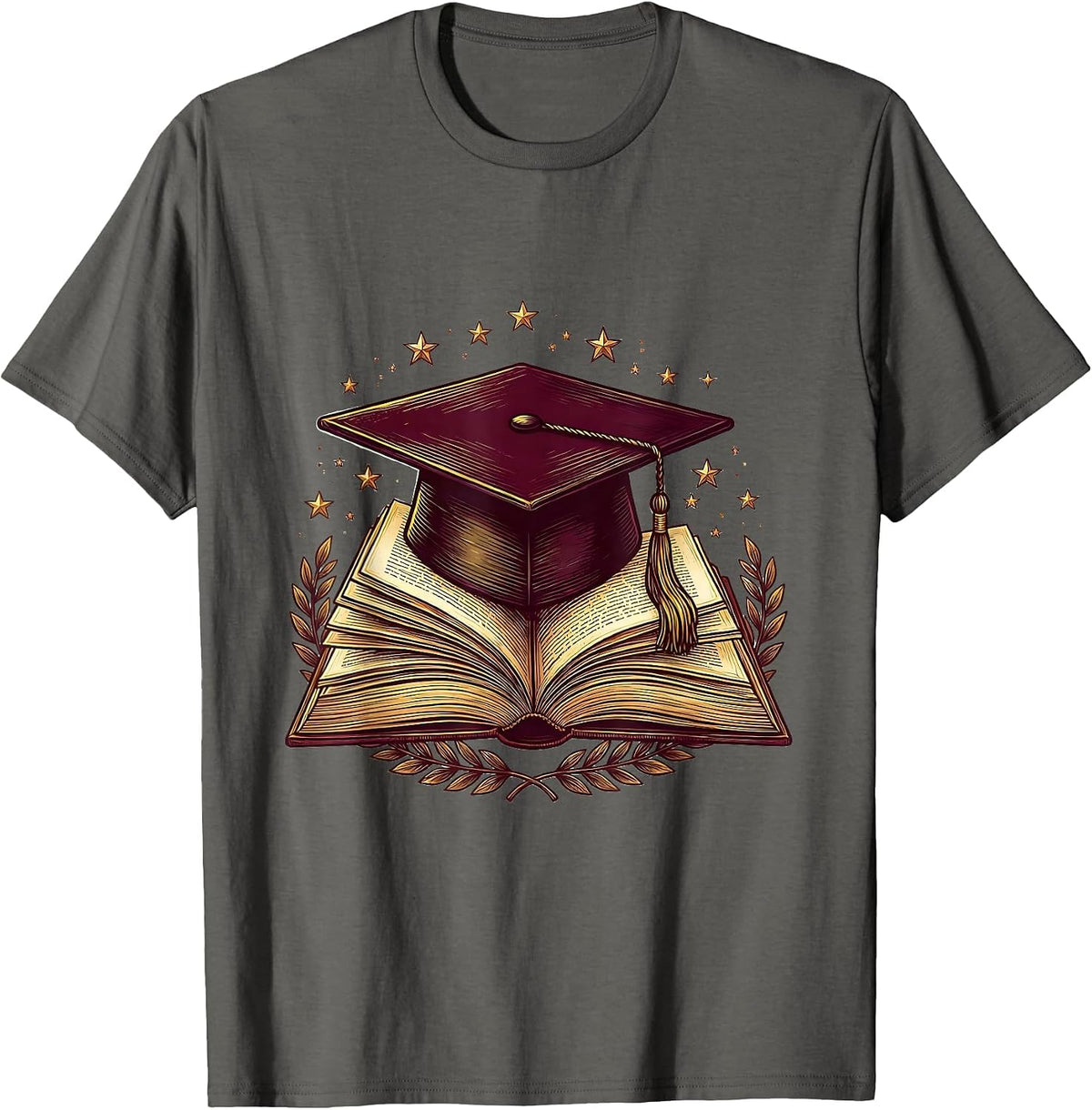 School Counselor Graduation Cap and Book Design T-Shirt - Asphalt Grey