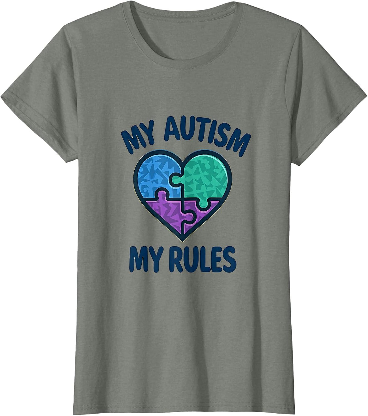 My Autism My Rules Proud Autism Awareness Design T-Shirt - Olive Heather