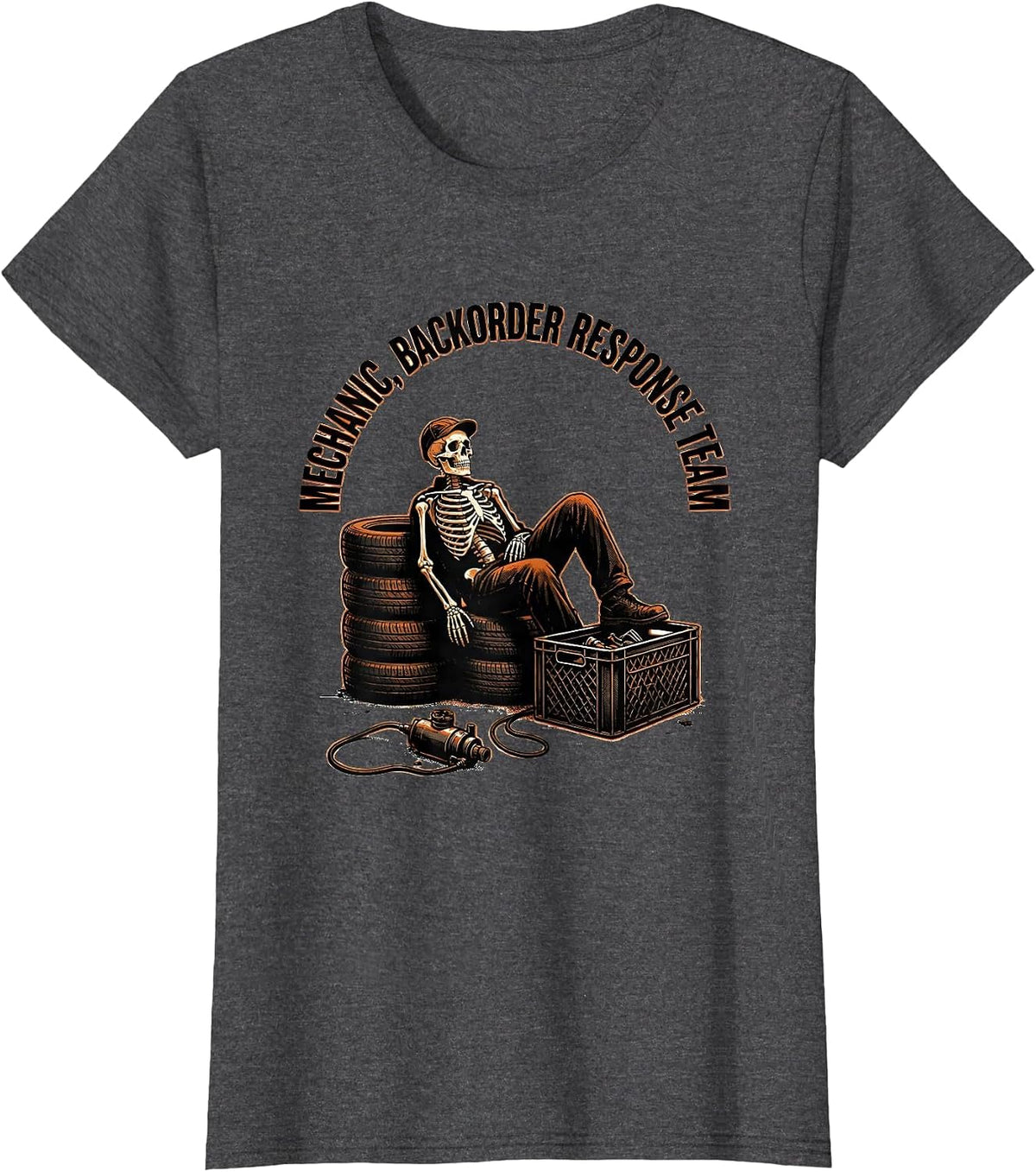Women's Mechanic Backorder Response Team Funny Auto Repair Skeleton T-Shirt - Dark Heather Grey