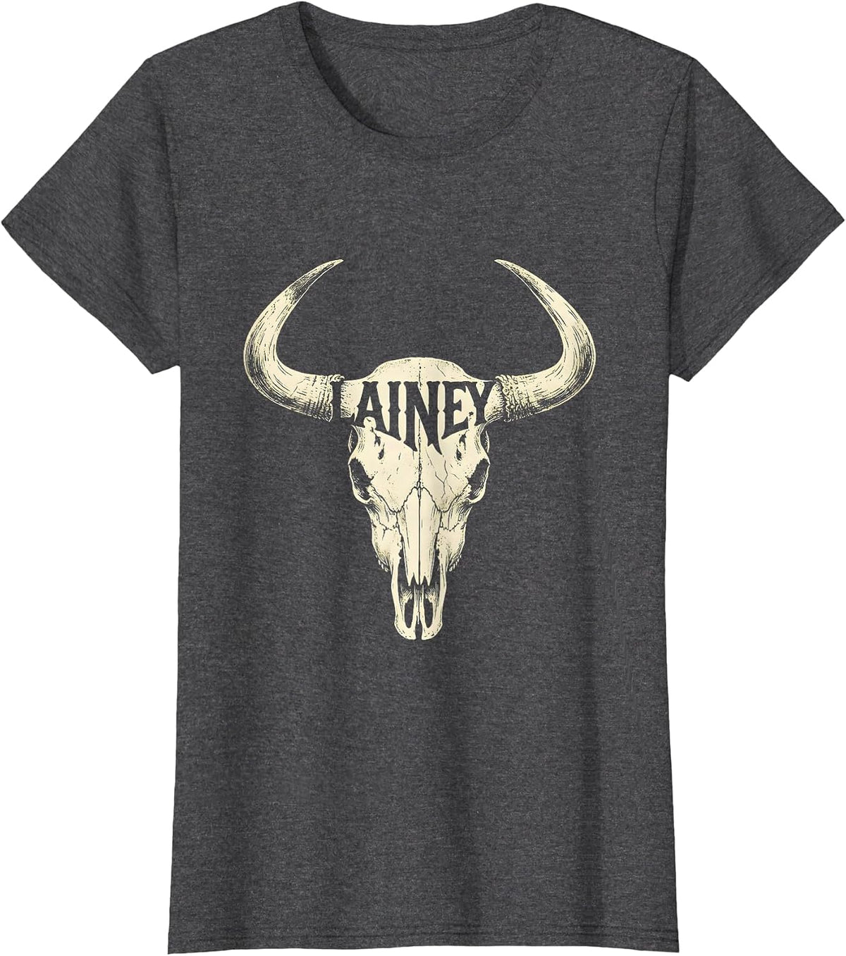 Women's Lainey Boho Western Monochrome Cowgirl First Name T-Shirt - Dark Heather Grey
