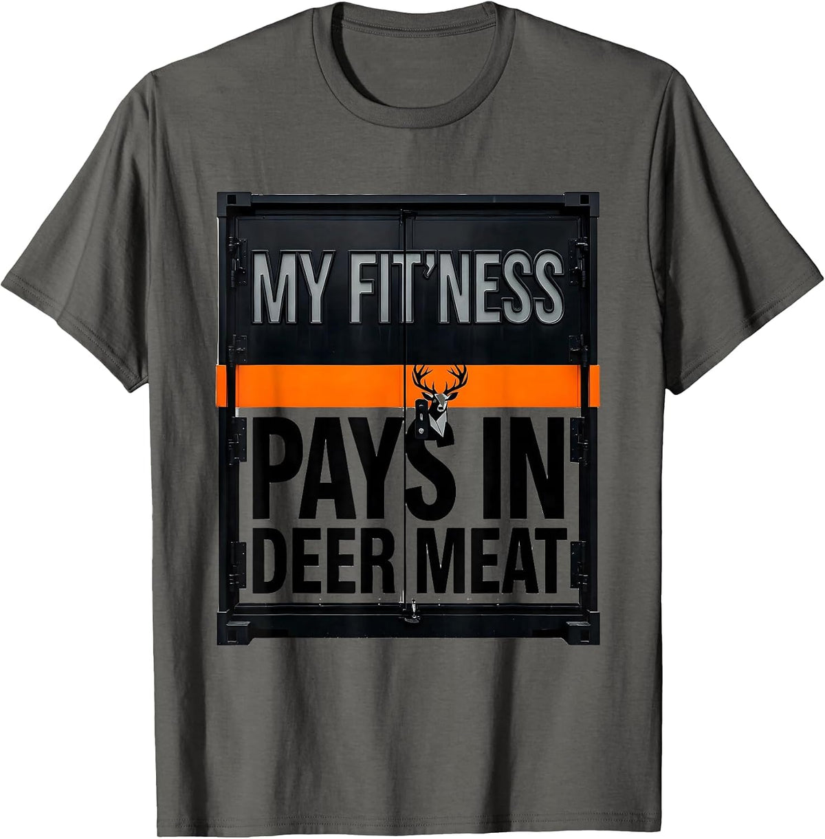 My Fit'ness Pays In Deer Meat Funny Hunting Dad Joke T-Shirt - Asphalt Grey