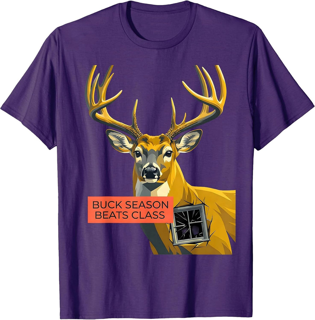 Buck Season Beats Class Funny Deer Hunting Camo Dad Humor T-Shirt - Purple