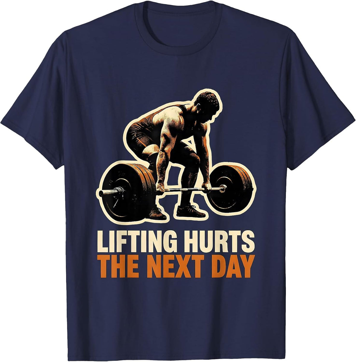 Lifting Hurts The Next Day Funny Gym Weightlifting Workout T-Shirt - Navy Blue