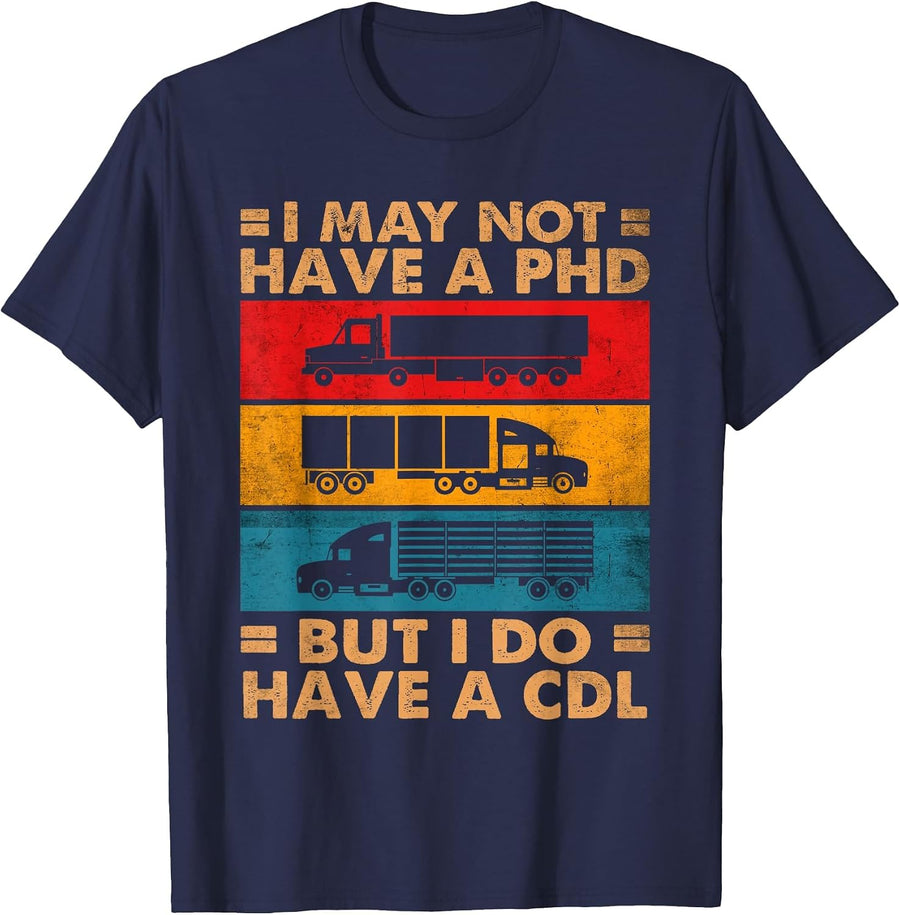 Funny Trucker Art for Men Women Truck Driver Trucking Retro T-Shirt - Navy Blue