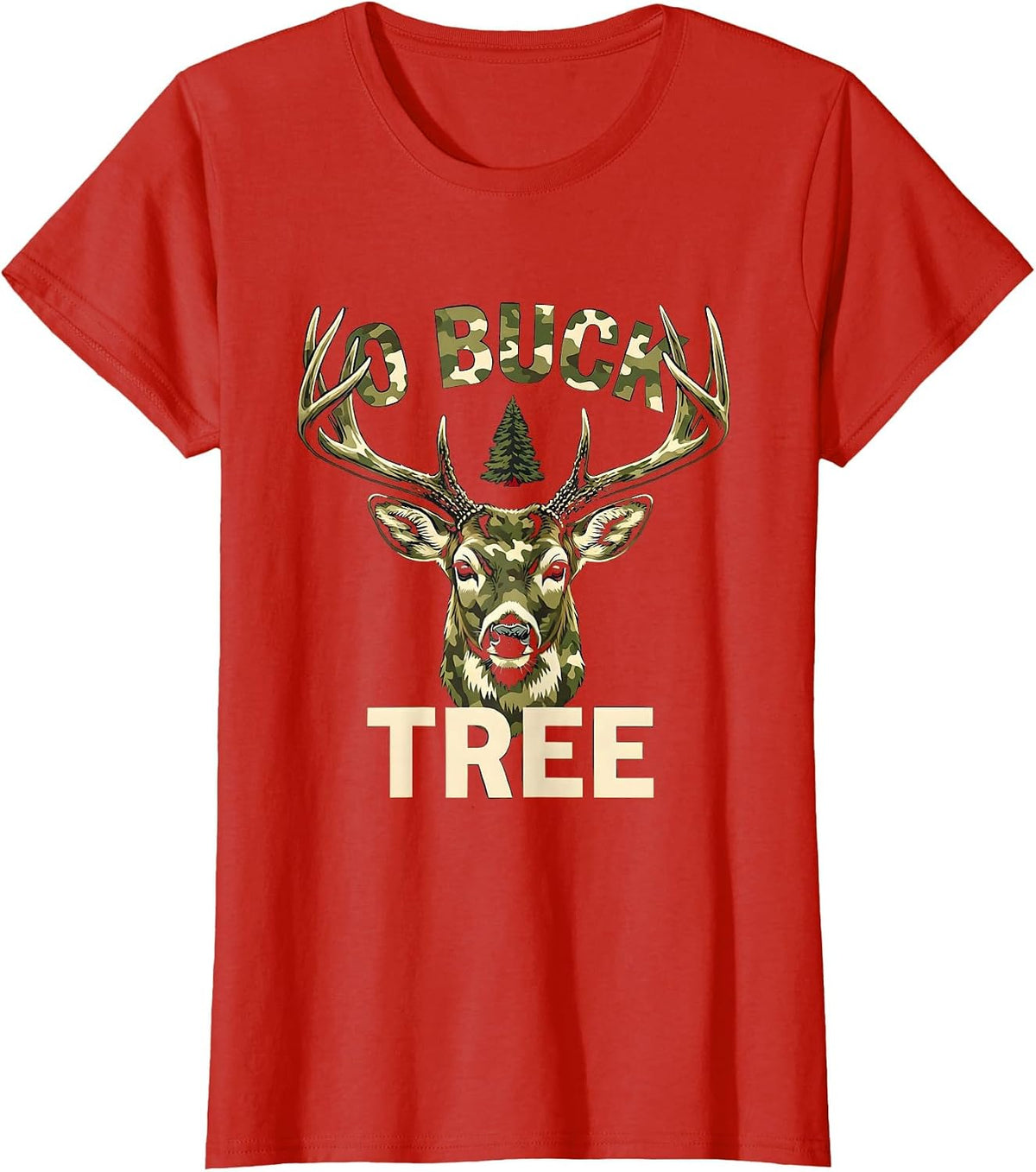 Women's O Buck Tree Stencil Camo Deer Hunting Christmas Party Gift T-Shirt - Red