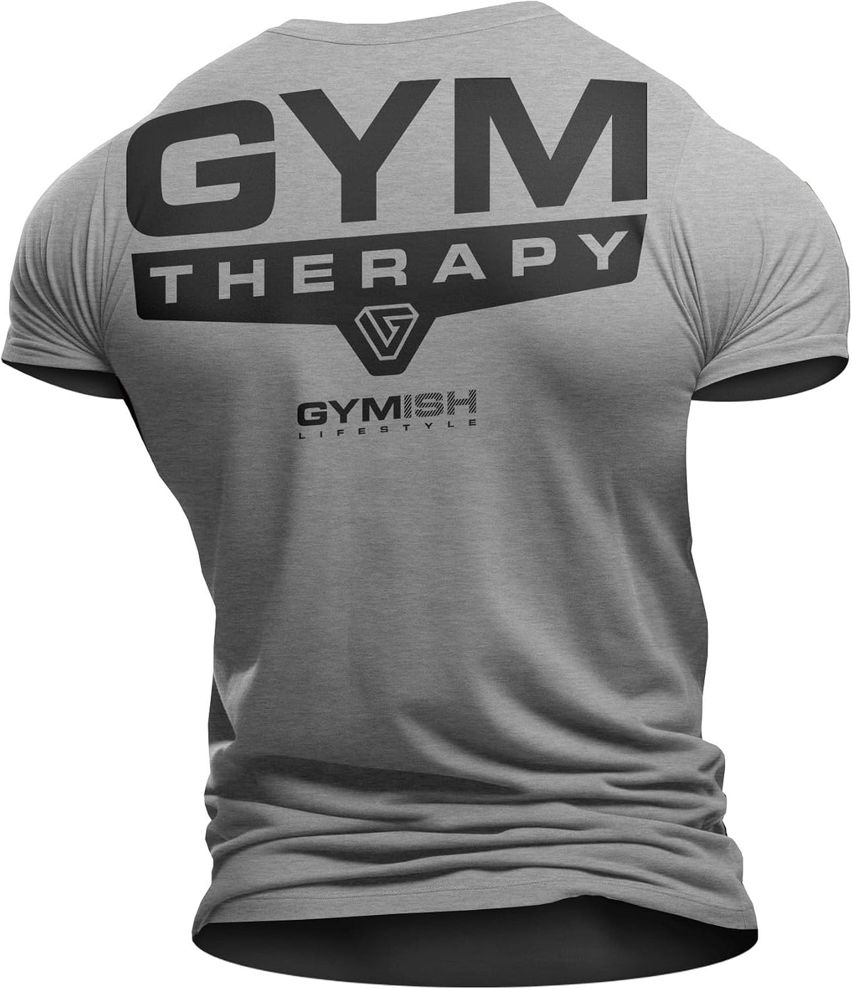 Gym Therapy Back Workout Motivational Lifting T-Shirt for Men Funny Gym Shirt - 02. Gymish Therapy Back Grey