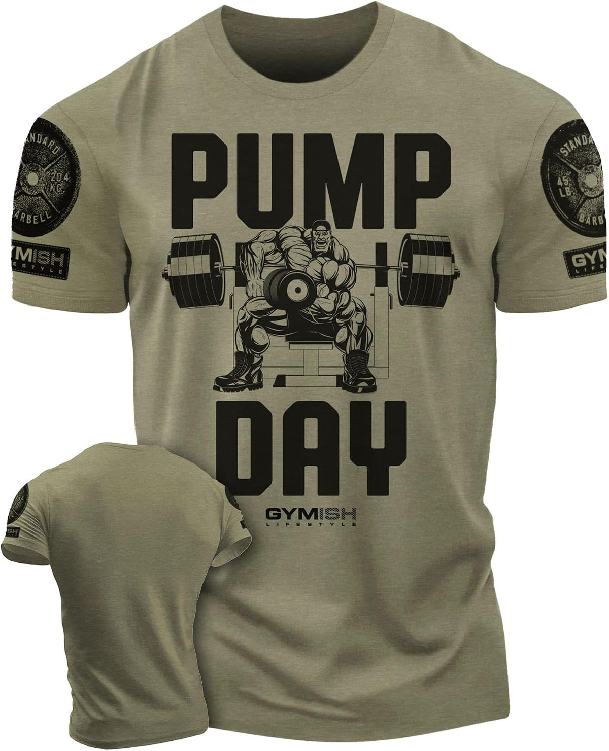 Pump Day Gym T-Shirt for Men Motivational and Funny Fitness Tee - 1. Pump Day Military Green Branded