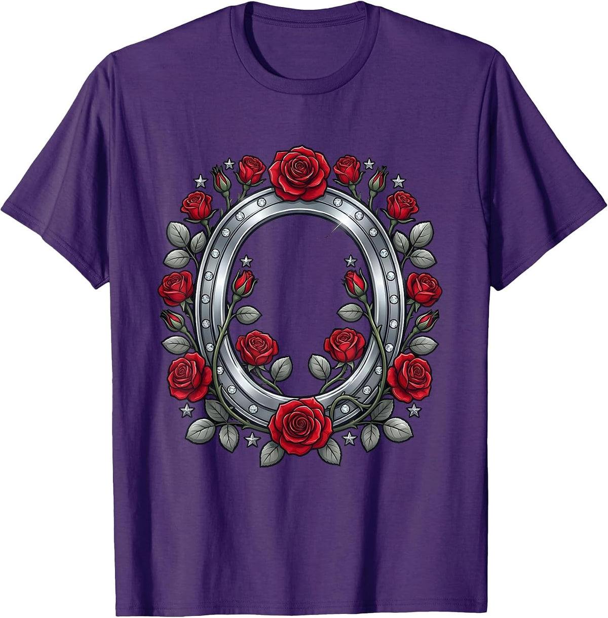 Horseshoe Wild Roses Western Graphic Tee T-Shirt - Purple