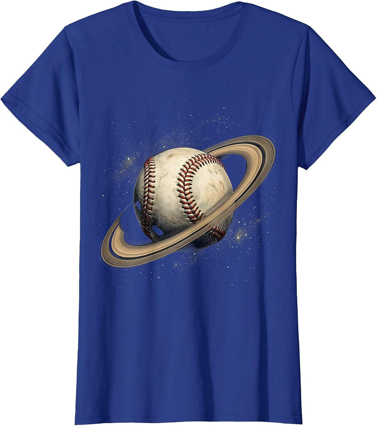 Women's Baseball Seams Saturn Rings Space Graphic T-Shirt - Royal Blue