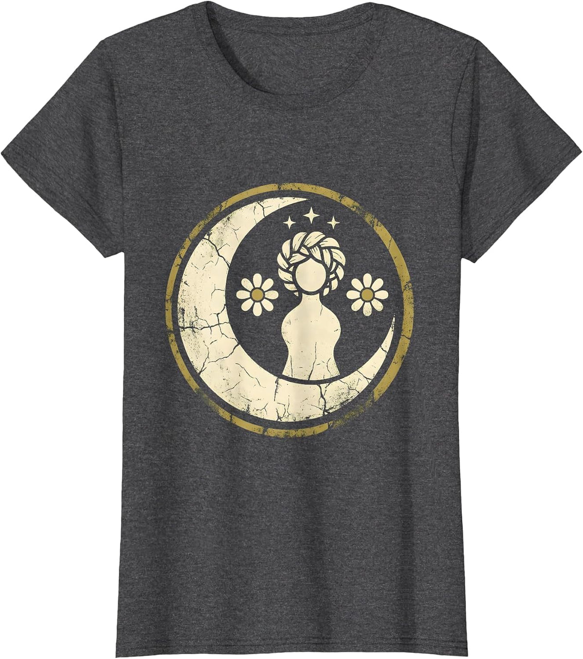 Women's Star Women Celestial Braided Hair Graphic T-Shirt - Dark Heather Grey