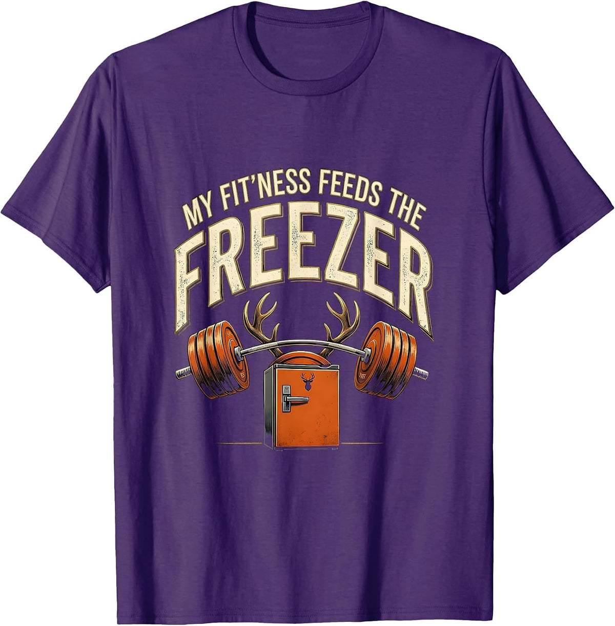 My Fit'ness Feeds The Freezer Funny Deer Hunting Dad Joke T-Shirt - Purple