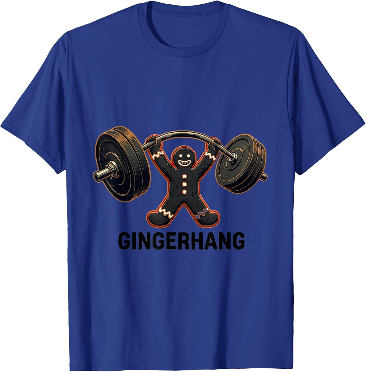 Gingerhang Funny Gingerbread Man Weightlifting Christmas Gym T-Shirt - Royal Blue