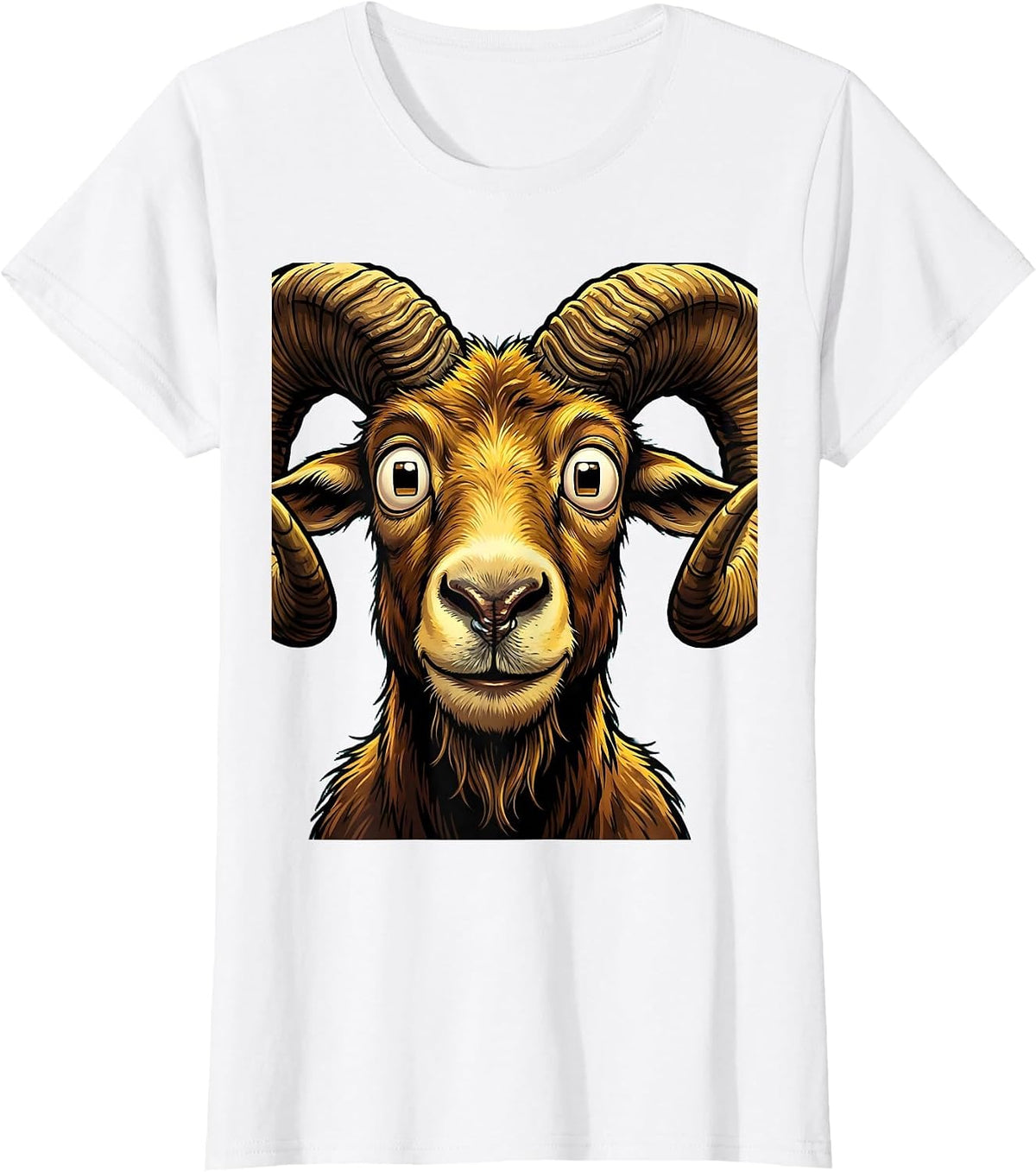 Close-Up Goat Face With Dramatic Curved Horns T-Shirt - White