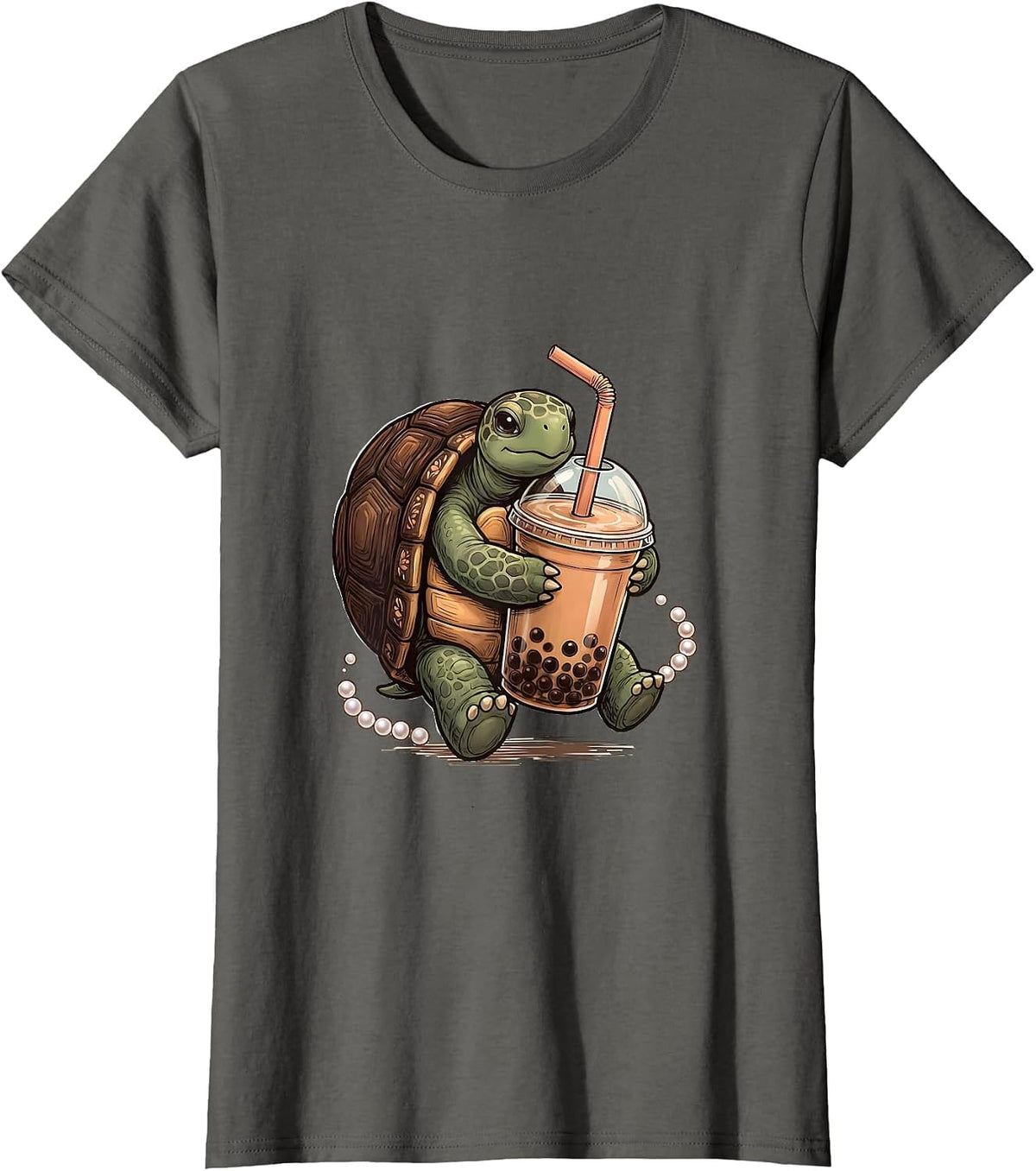 Women's Kawaii Turtle Boba Tea Lover Cute Anime Girl Gift T-Shirt - Asphalt Grey