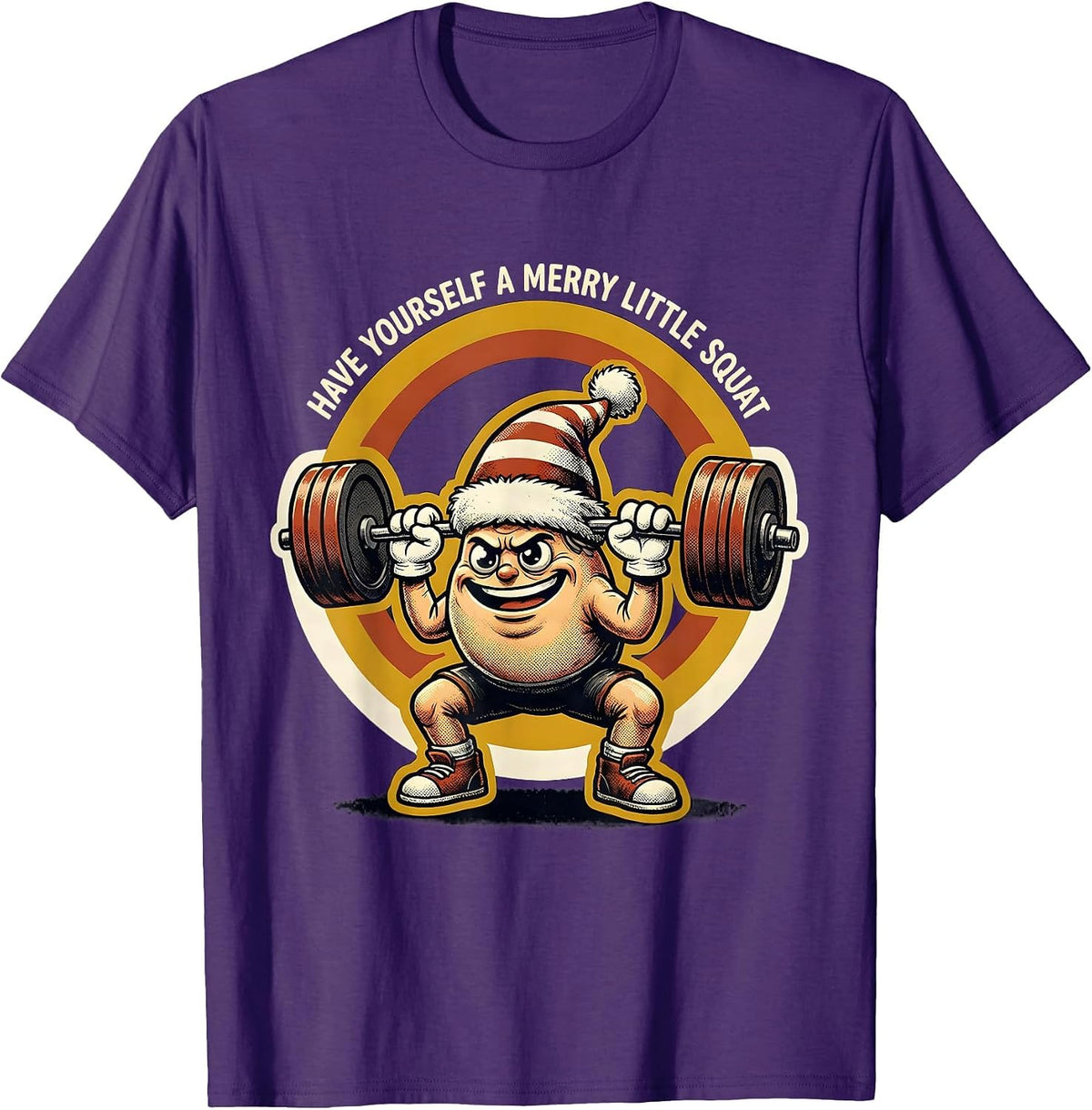 Men's Have Yourself a Merry Little Squat Retro Cartoon Christmas T-Shirt - Purple