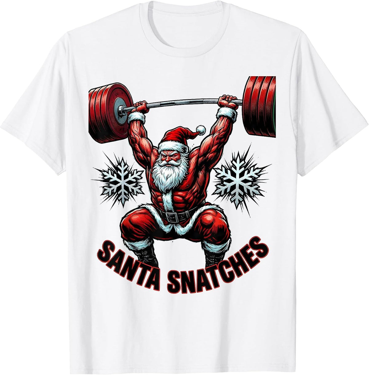 Men's Santa Snatches Comic Book Funny Christmas Gym Bodybuilding T-Shirt - White