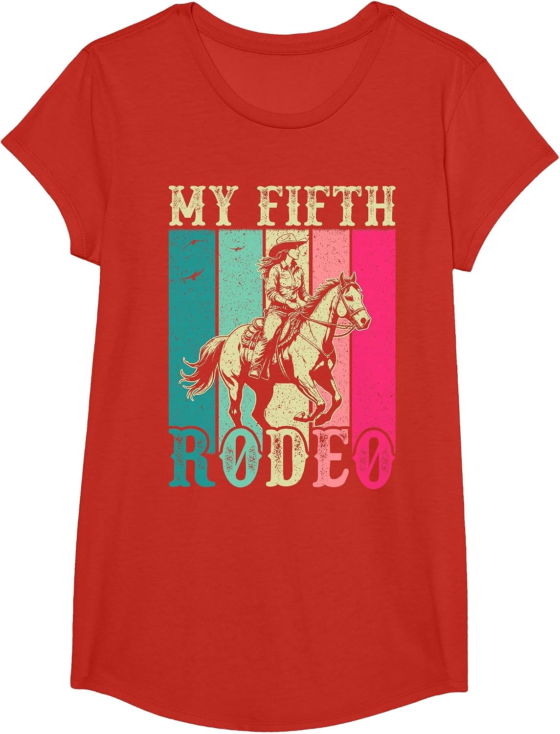 My Fifth Rodeo 5 Year Old Girl Cowgirl 5th Birthday Horse T-Shirt - Girls Red