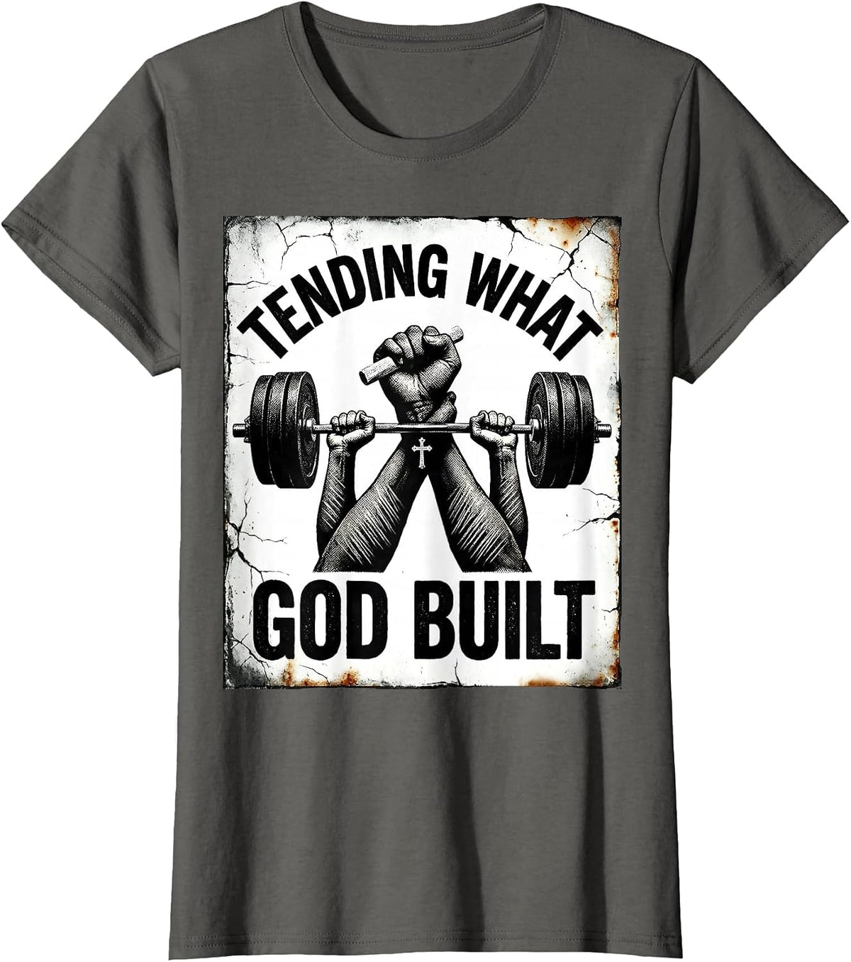 Women's Tending What God Built Distressed Christian Gym Faith T-Shirt - Asphalt Grey