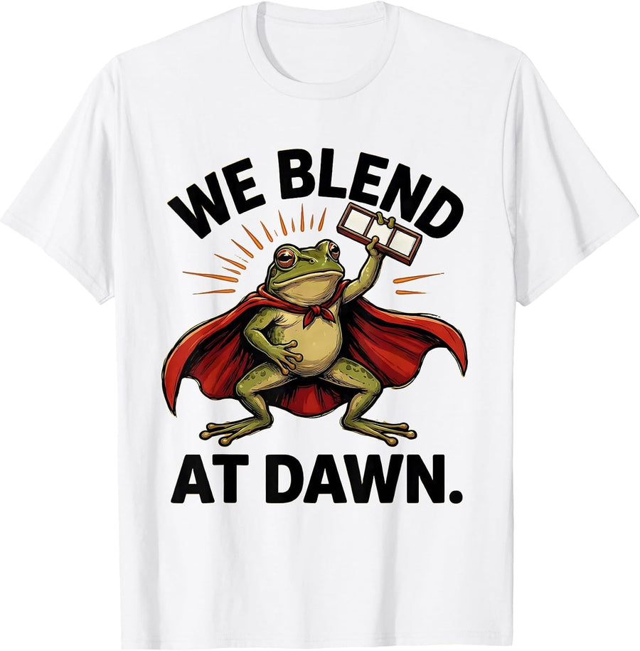 Men's We Blend At Dawn Funny Teacher Frog Back to School Gift T-Shirt - White
