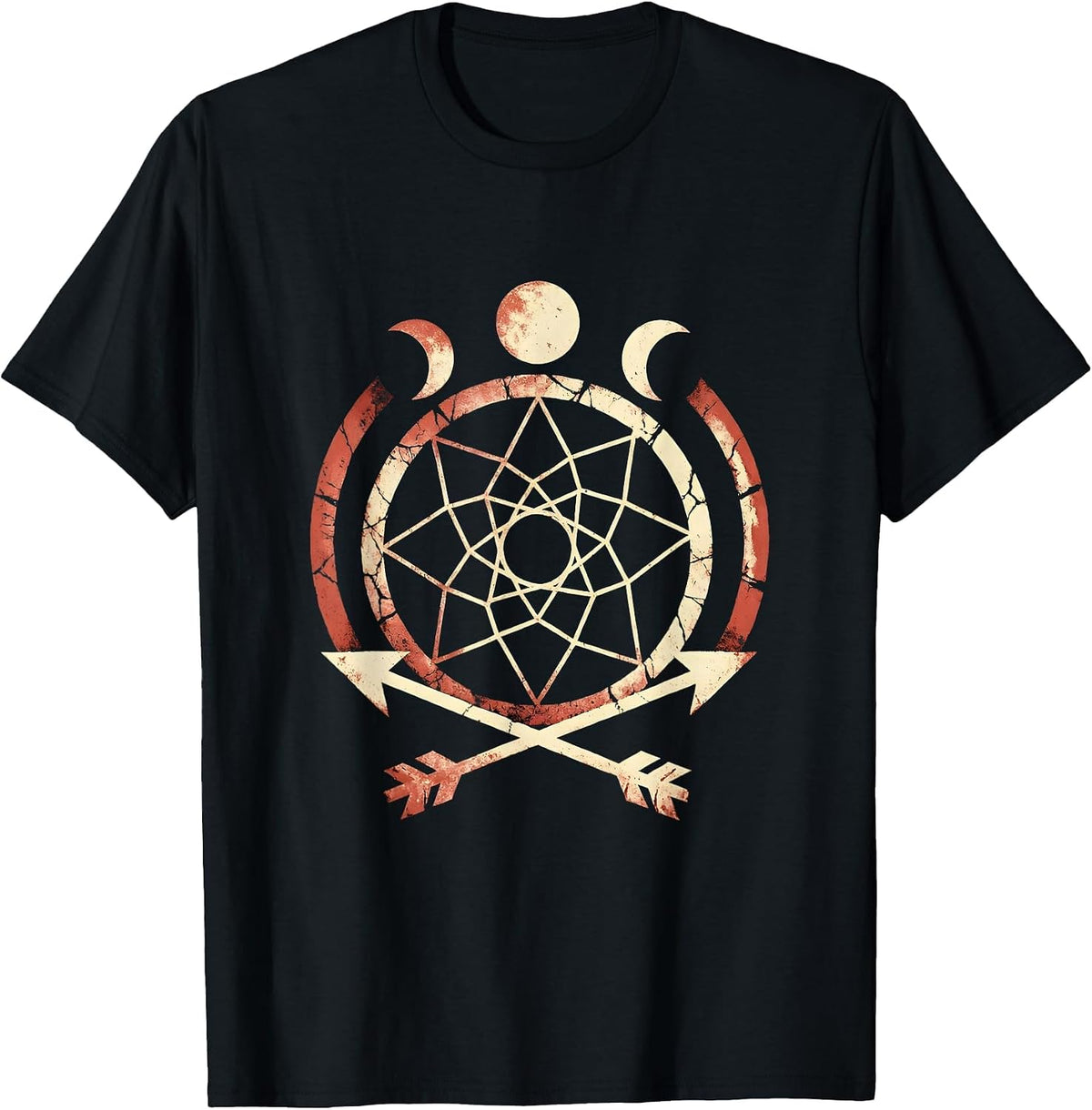 Men's Dreamcatcher Arrows Moon Phases Western Boho T-Shirt - Black
