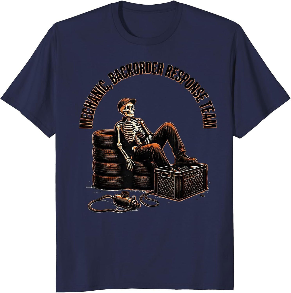 Men's Mechanic Backorder Response Team Funny Auto Repair Skeleton T-Shirt - Navy Blue