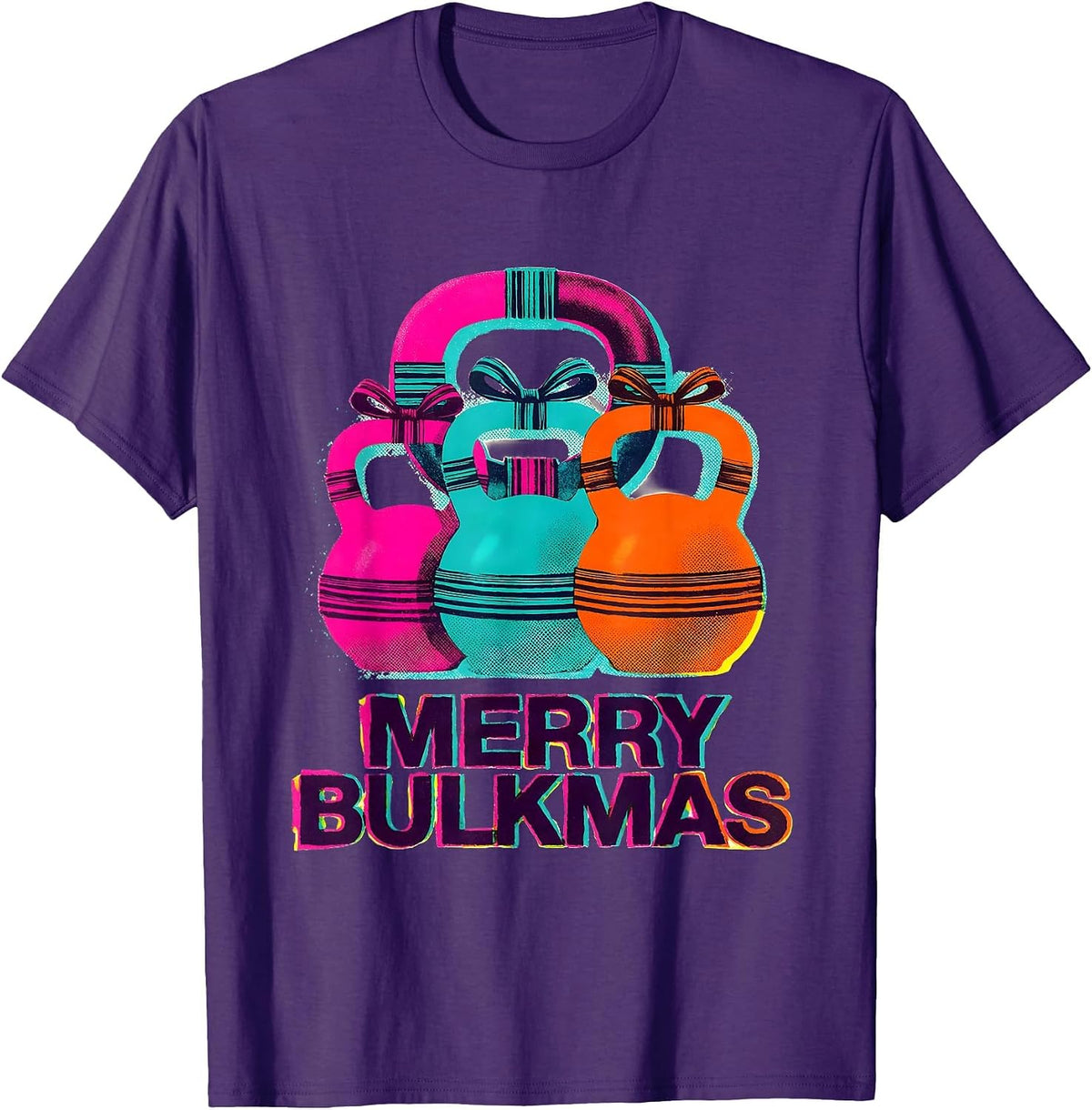 Men's Merry Bulkmas Risograph Funny Christmas Gym Weightlifting T-Shirt - Purple