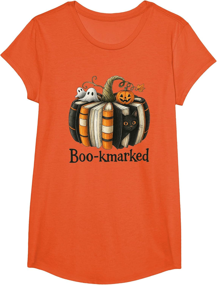Fun Fall Book Lover Cute Teacher Student Halloween T-Shirt - Girls Orange