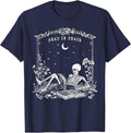 Read in Peace, Skeleton Reading Book Halloween Bookish T-Shirt - Navy Blue
