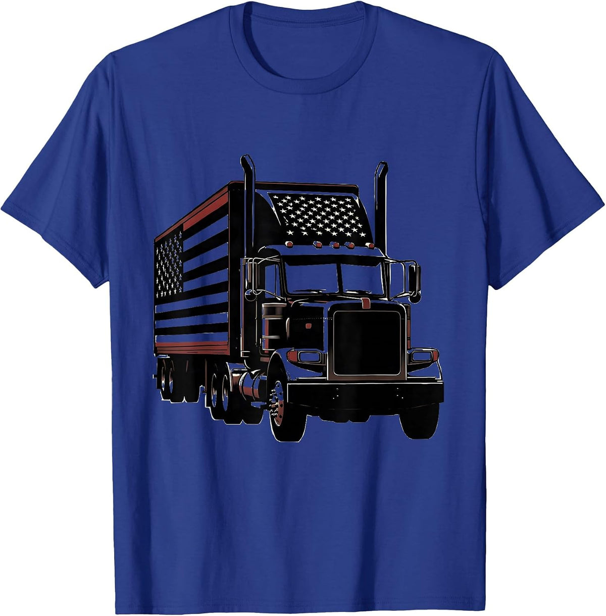 Men's Big Rig American Flag Trucker Patriotic Semi Trailer T-Shirt - Royal Blue