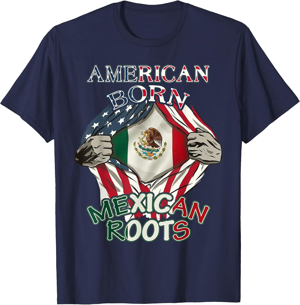 American Born Mexican Tribal T-Shirt Proud USA Love Mexico T-Shirt - Navy Blue