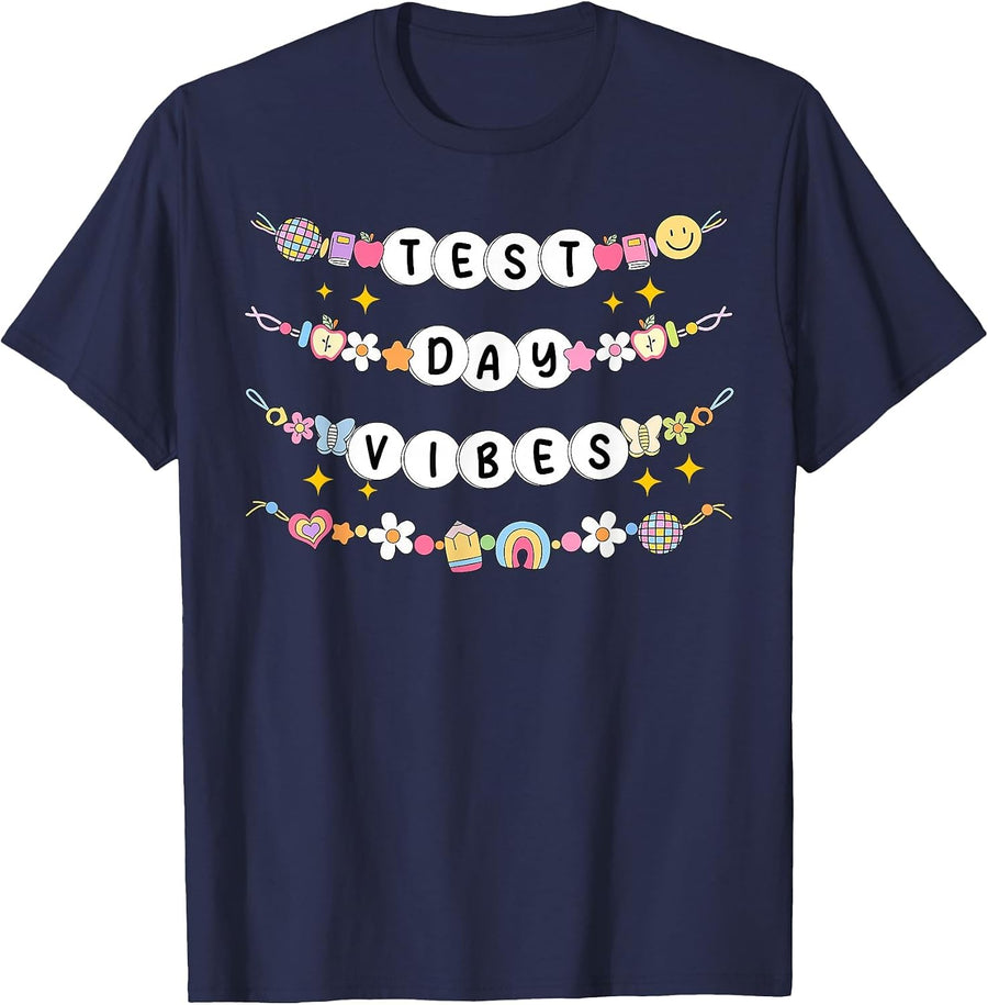 Test Day Vibes Friendship Bracelets You Got This Testing Day T-Shirt - Navy Blue
