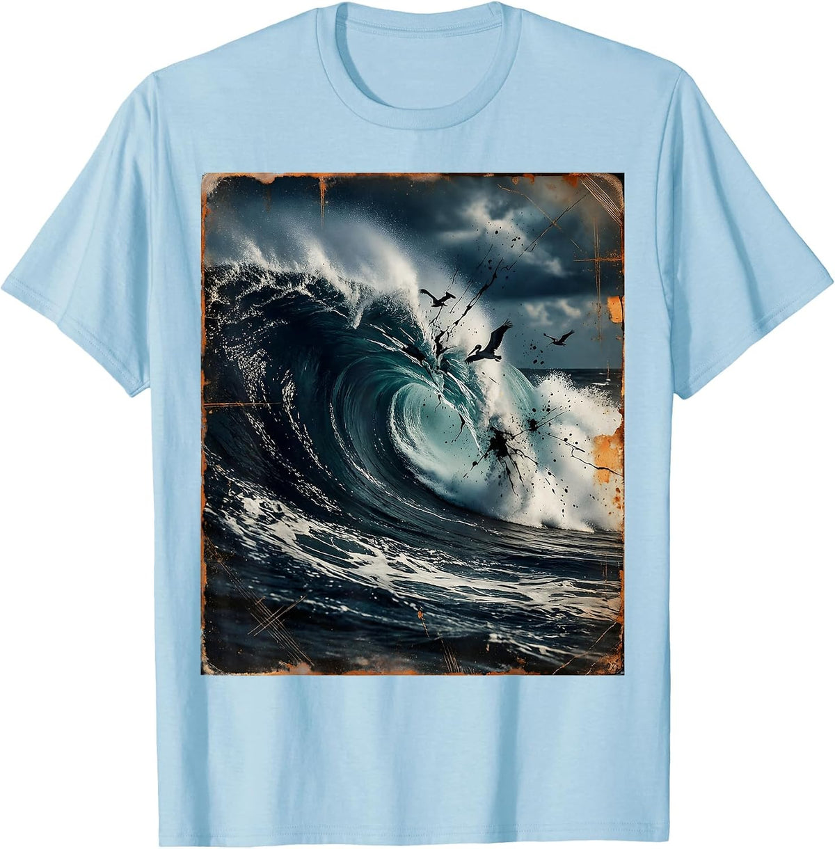 Men's Gulf of America Storm Surge Coastline Illustration T-Shirt - Baby Blue