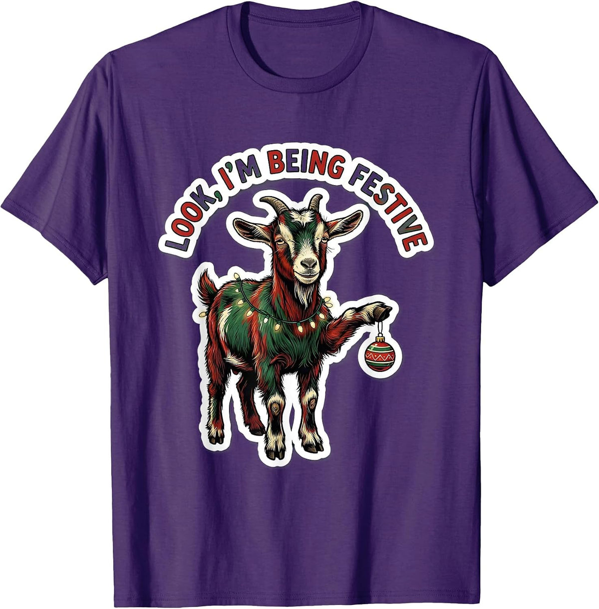 Look, I'm Being Festive Grumpy Goat Christmas Humor T-Shirt - Purple