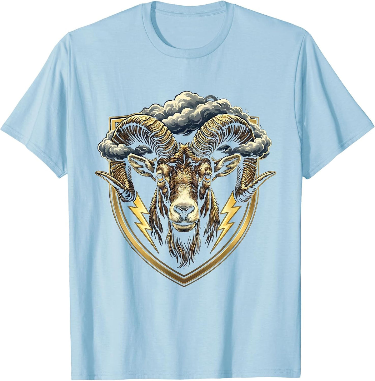 Billy Goat Storm Clouds Swirling Horns Illustration T-Shirt - Baby Blue