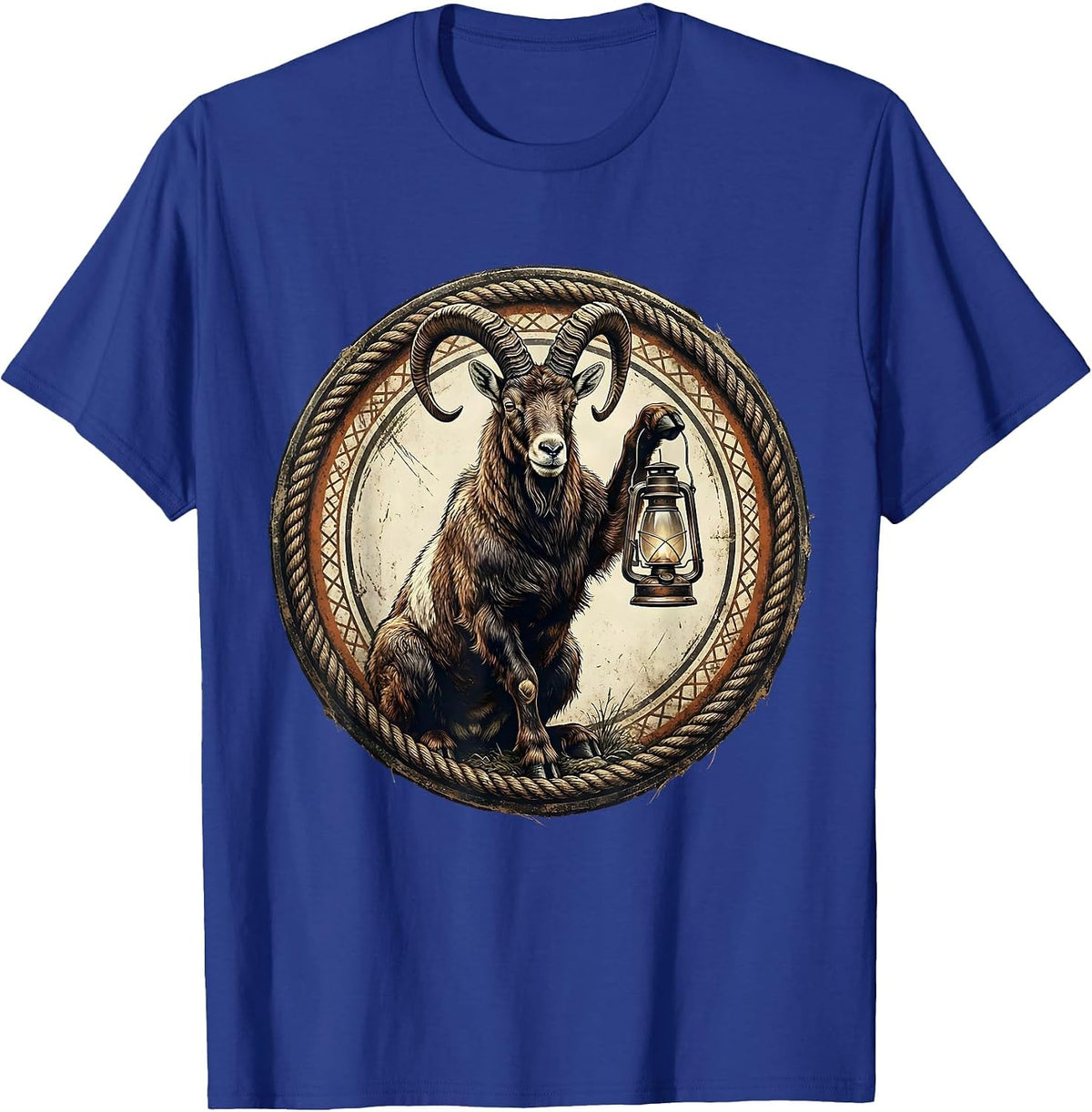 Men's Goat Standing on Hind Legs Holding a Lantern T-Shirt - Royal Blue