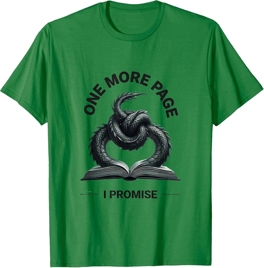 Men's One More Page I Promise Whimsical Fantasy Bookworm Humor T-Shirt - Kelly Green