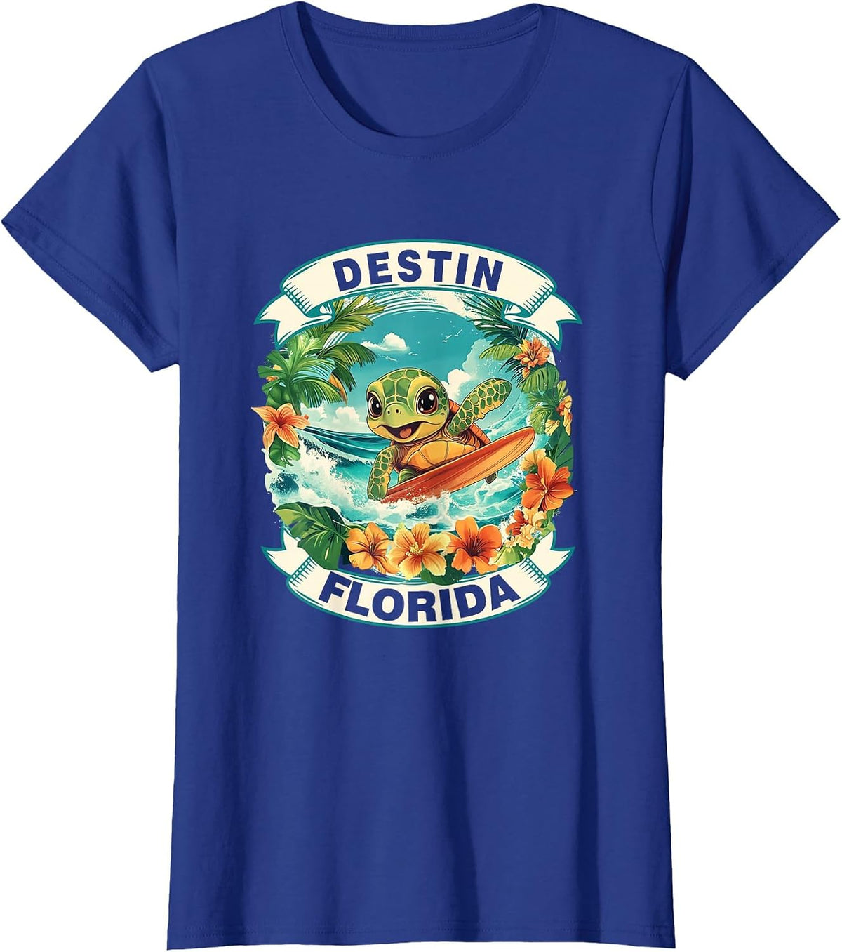 Destin Florida Cute Sea Turtle Surfing Summer Vacation T-Shirt - Royal Blue