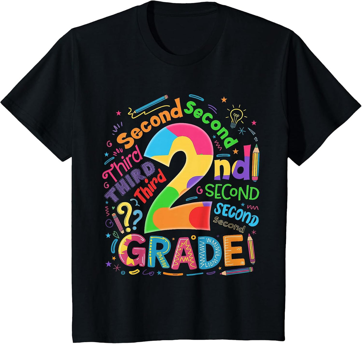 Back to School 2nd Grade Team Typography Student Teacher T-Shirt - Black