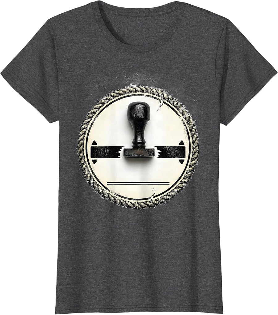 Women's Rubber Stamp Punctuation Humor Grammar Teacher Gift T-Shirt - Dark Heather Grey