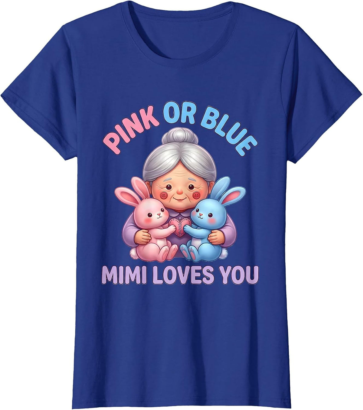 Women's Pink Or Blue Mimi Loves You Cute Kawaii Gender Reveal Party T-Shirt - Royal Blue